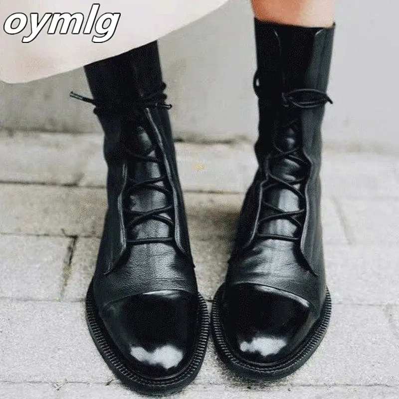 White snow boots Women 2019 Autumn England Style Boots Women Genuine Leather Casual Shoes Lace Up Short Boots Platform