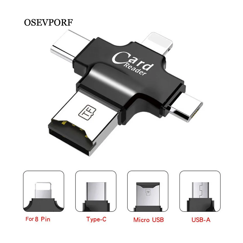 

OSEVPORF 4 in 1 i Flash Drive USB Micro SD&TF Card Reader Adapter for iPhone 11 Pro Max X 6 7 iPad Macbook Android Camera Reader