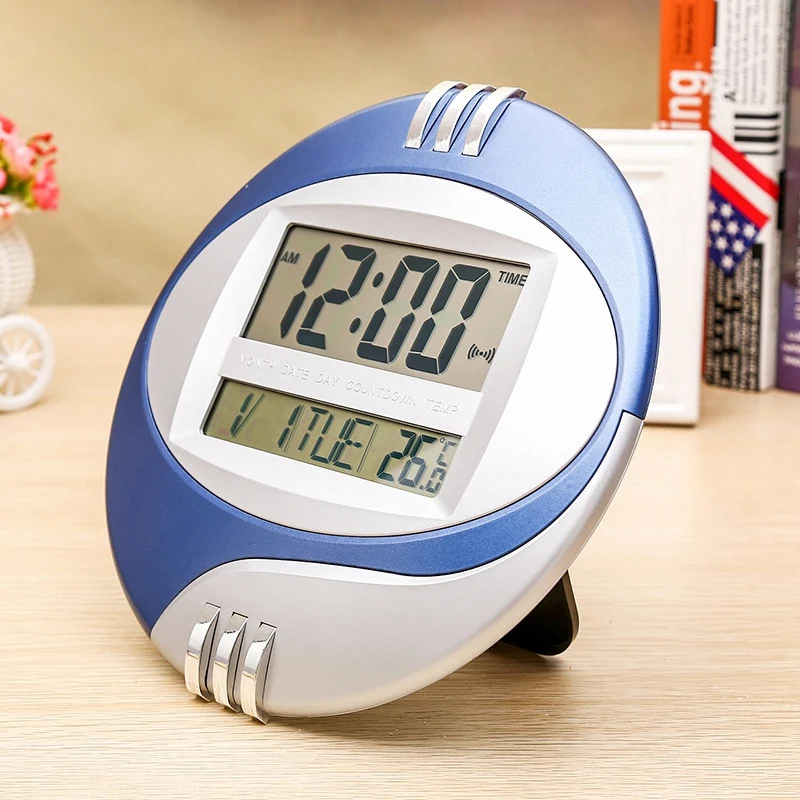  Number Display LED Electronic Wall Clock Snooze Table Clock Mute Bracket Clock Round LCD with Calen