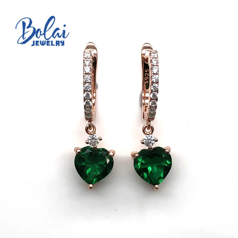 Bolaijewelry, создан нано зеленый изумруд застежка серьги 925 стерлингового серебра розовое золото ювелирные украшения для девочек хороший подарок на день рождения - Цвет камня: Created emerald