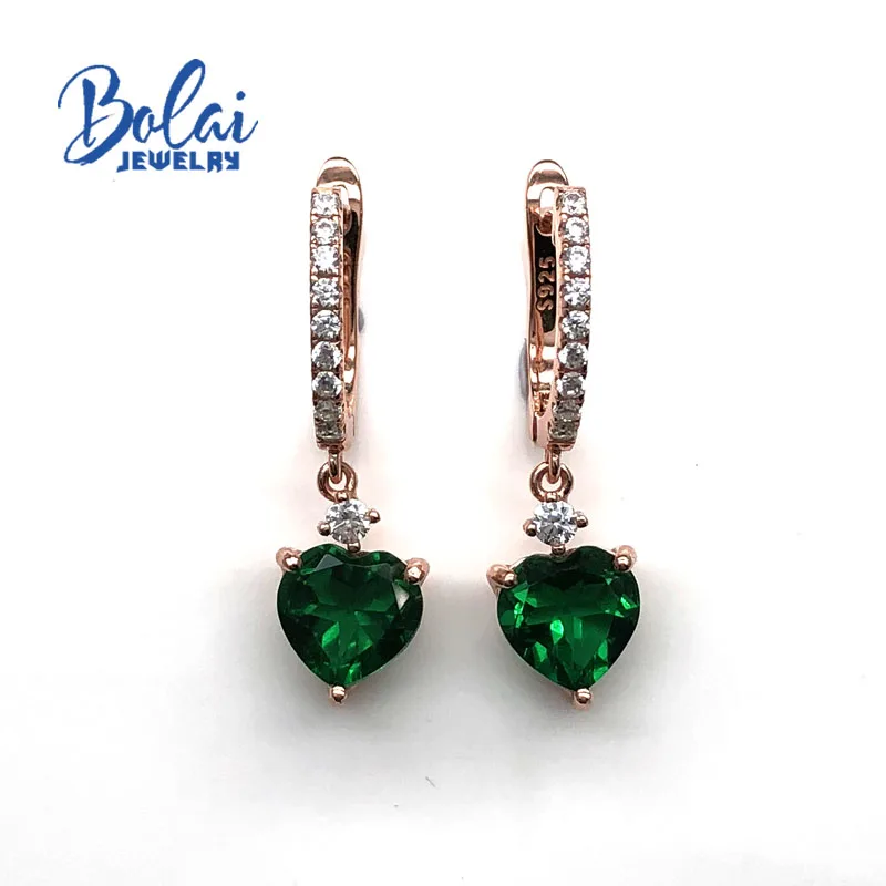 Created emerald Bolaijewelry, создан нано зеленый изумруд застежка серьги 925 стерлингового серебра розовое золото ювелирные украшения для девочек хороший подарок на день рождения - Цвет камня: Created emerald