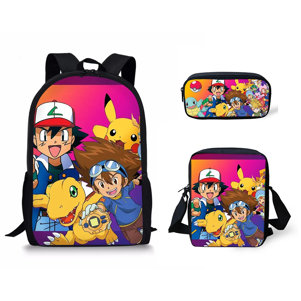 HaoYun 3PCs/Set Children's Backpack Pokemon Anime Prints Pattern School Bags Set Kawaii Pikachu Design Tennagers Book Bags Set