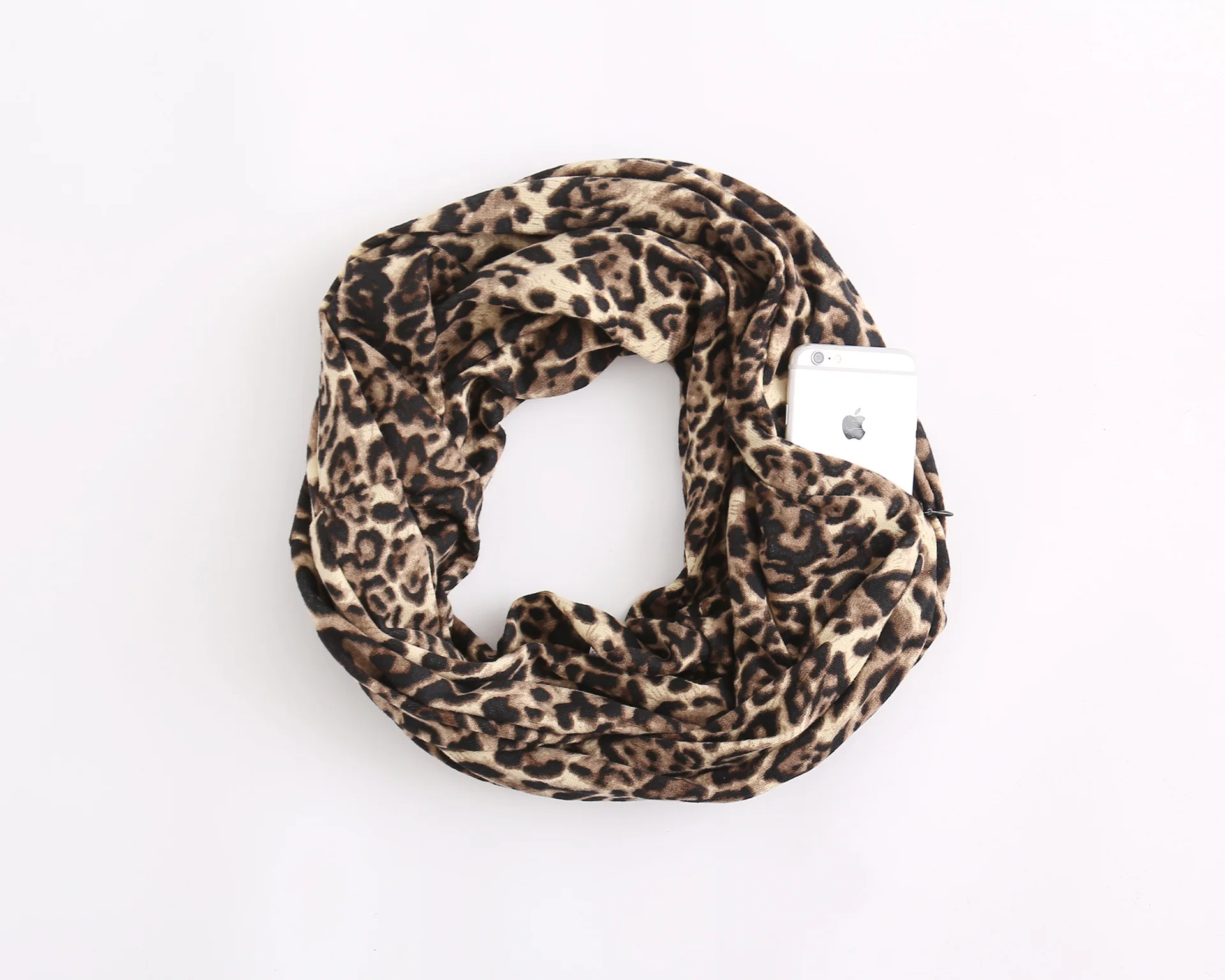 3Leopard Light Brown Sparsil Леопардовый женский шарф с кольцом многофункциональный с карманом на молнии шейный платок модные аксессуары Теплые шарфы-Снуды для женщин - Цвет: 3Leopard Light Brown