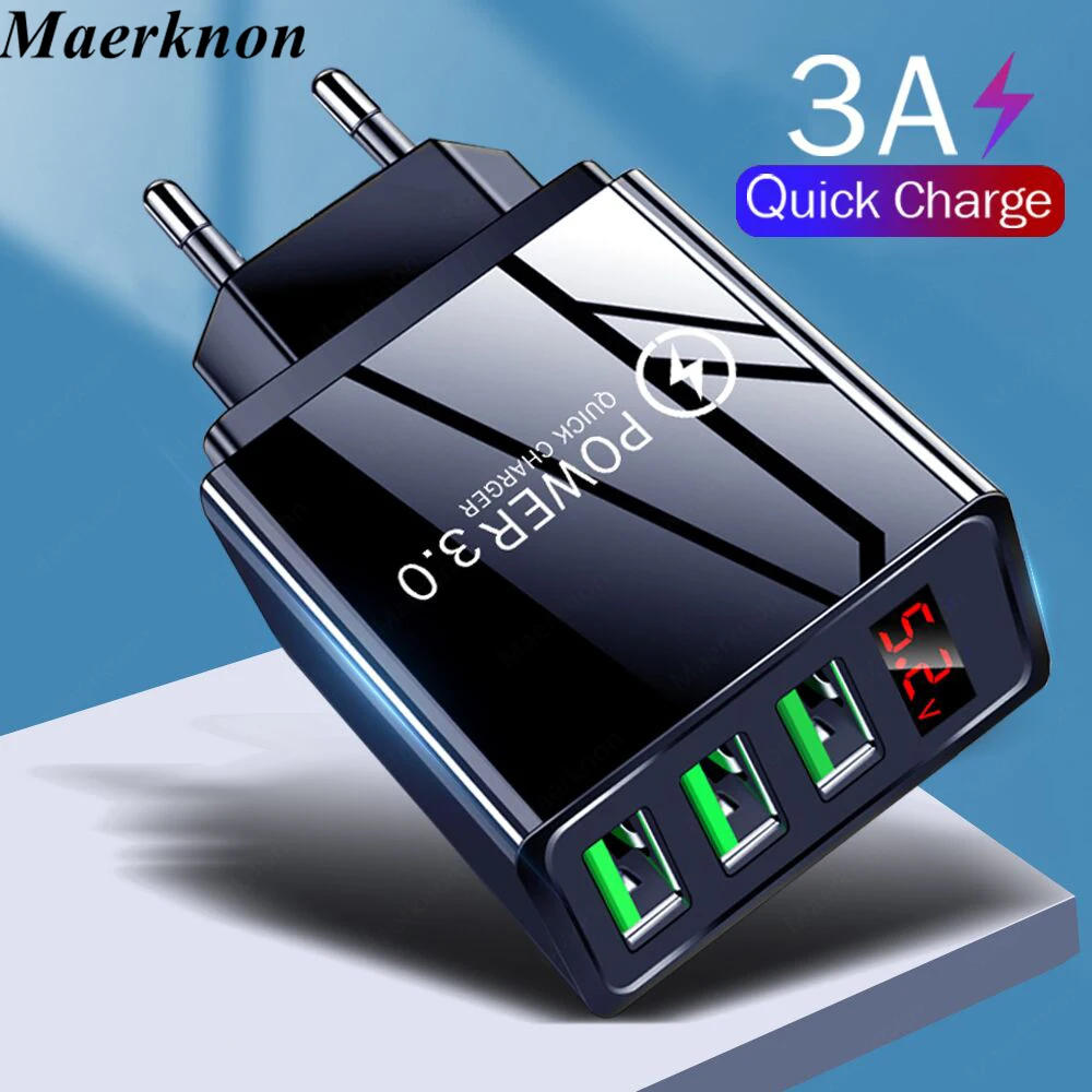 Quick charge 3.0 USB Charger for iPhone 12 pro 11 Xiaomi Samsung Huawei 5V 3A Digital Display Fast Charging Wall Phone Charger usb c 61w