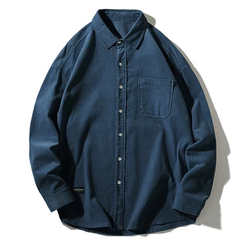 

Men Casual Long Sleeved Solid shirt Loose Male Retro corduroy Shirt streetwear camisa masculina Brand Men Clothing Plus size