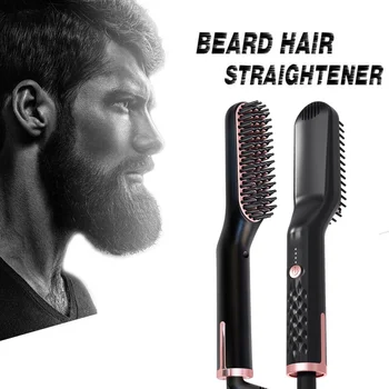 

3 in 1 Hair Straightener Brush Anti Static Ceramic Heating Detangling Faster Straightening Beard Comb