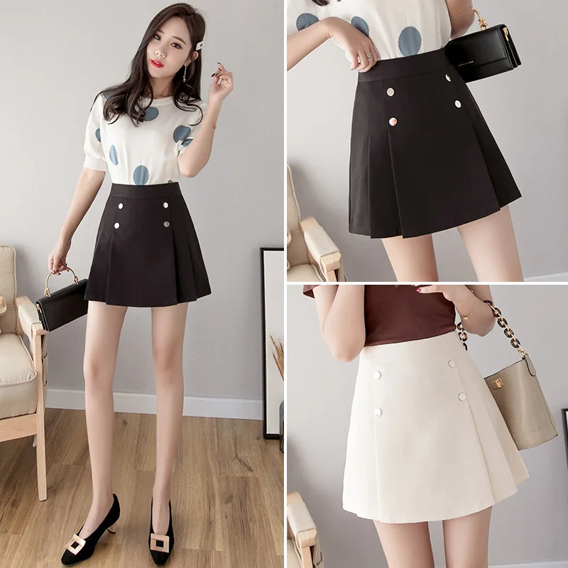 

2019 Summer Wear New Style Korean-style Slim Fit Slimming Students Versatile Pleated Skirt High-waisted A- line Short Skirt Skir