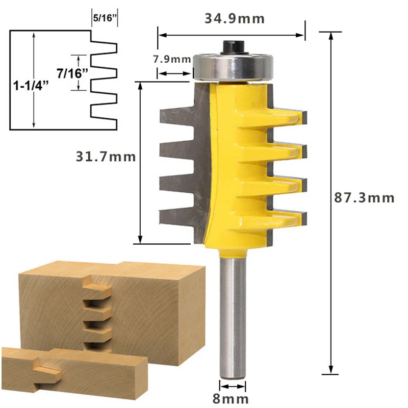 

8mm Shank Reversible Finger Joint Glue Joint Router Bit for Carpenter Woodworking Tools
