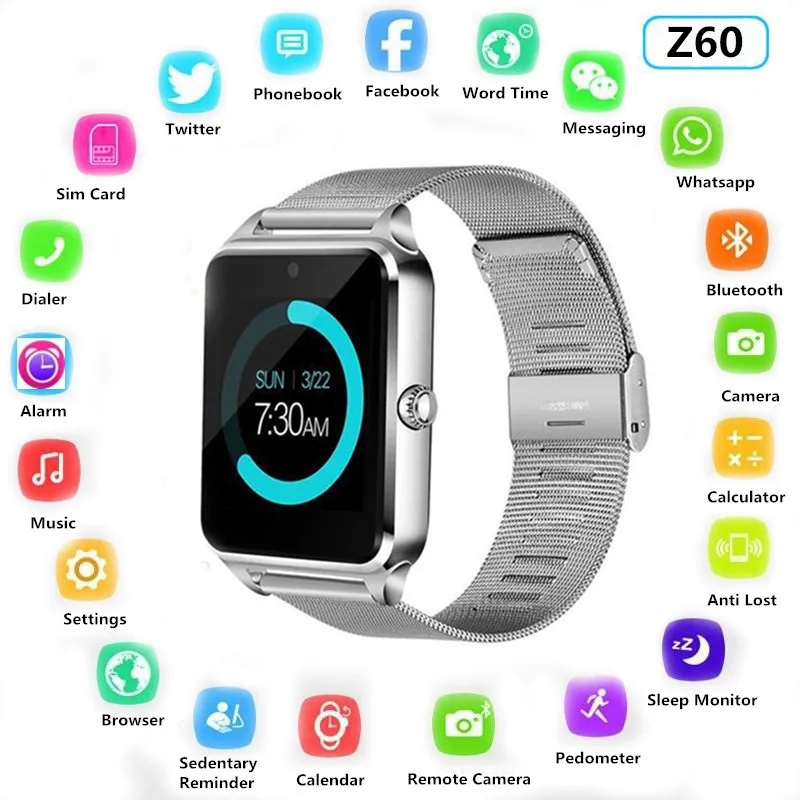

Z60 Smart Watch GT08 Plus Metal Strap Bluetooth Wrist Smartwatch Support Camera Sim TF Card For Android&IOS Phone Watch PK S8