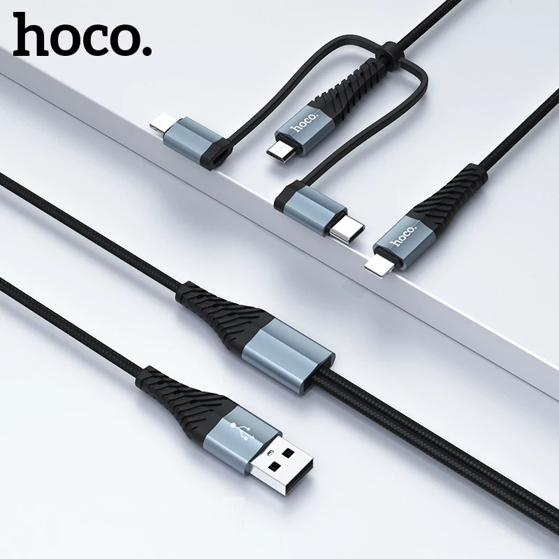 HOCO 4 в 1 usb-кабель для iPhone 11 Pro X XS max XR кабель для быстрой зарядки 3 в 1 кабель Micro USB type C для samsung Galaxy S10 S9