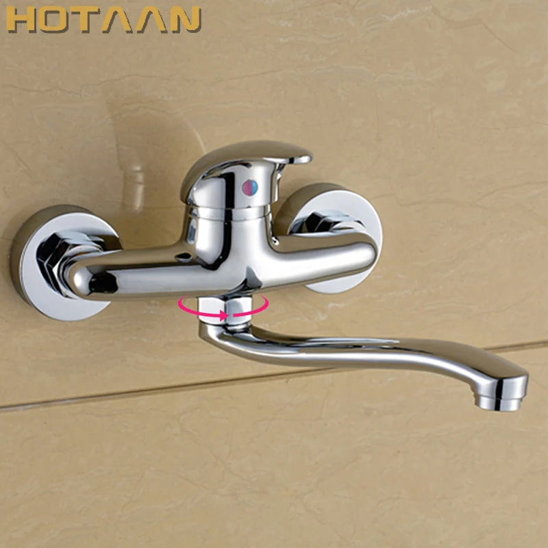 FREE SHIPPING Brass Chrome Taps For Kitchen Sink Kitchen Tap Dual Hole Wall Kitchen Mixer Kitchen Faucet torneira cozinha YT6033 filtered water tap kitchen