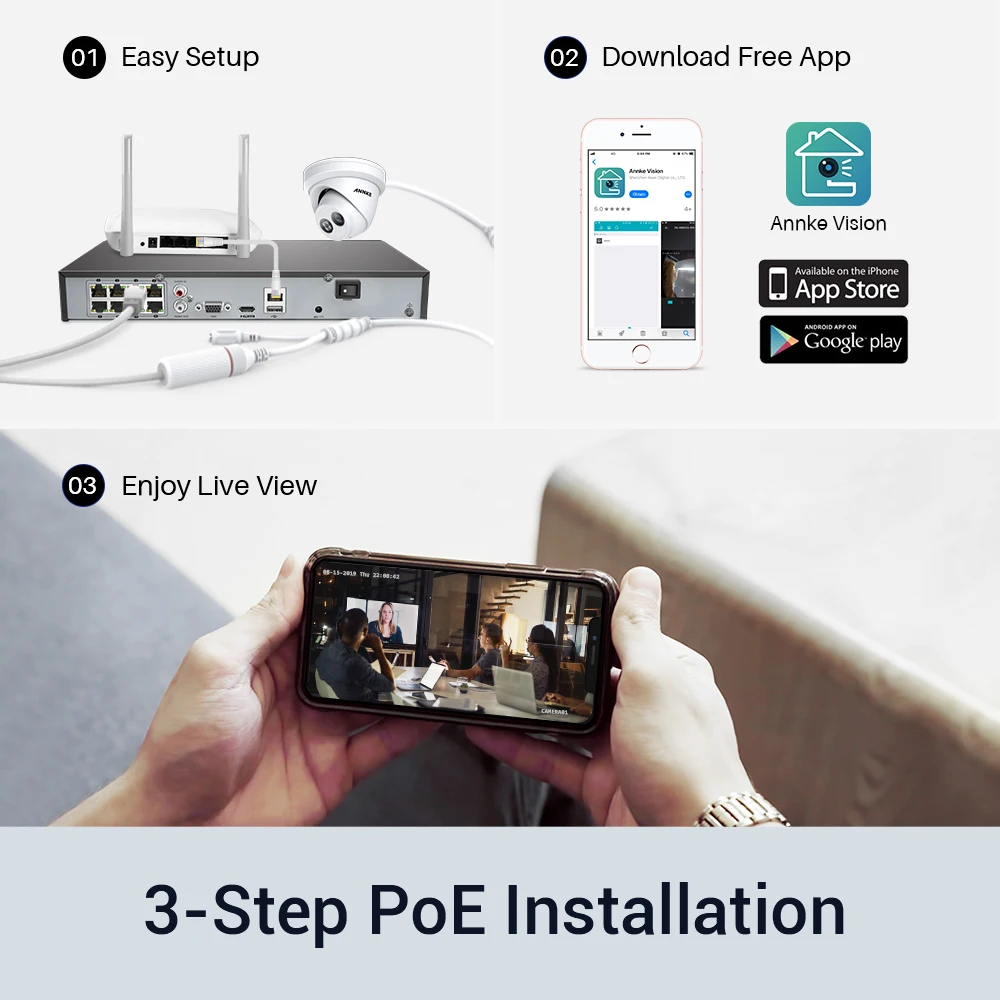 Сетевая Видеосистема ANNKE 8 каналов 4K Ultra FHD POE Мп H.265 + видеорегистратор с 4 камерами