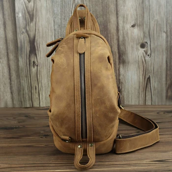 

2020 New Genuine Leather high capacity shoulder bag Men top layer cowhide Chest bags sport leisure messenger bag