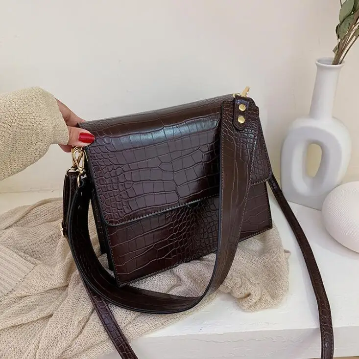 Роскошная Брендовая женская сумка модная новая качественная кожаная женская дизайнерская сумка с крокодиловым узором сумки через плечо - Цвет: Coffee
