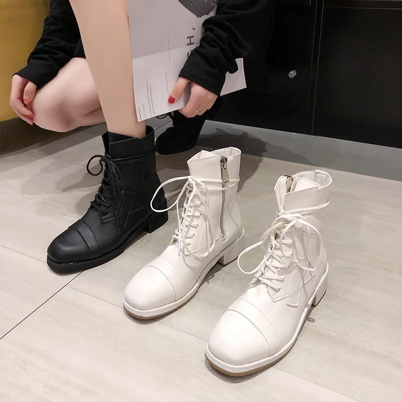 

Women Genuine Leather Flat Ankle Boots Casual Military Boots Female Lace-Up Retro Oxford Boot Flat Bottom College Style Shoes