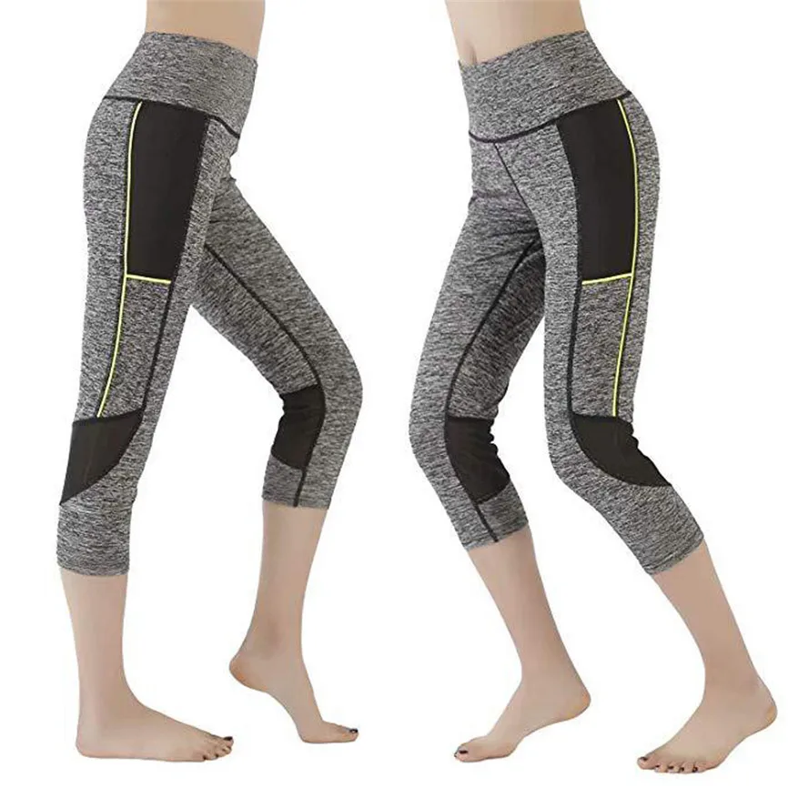 Mallas Deporte Mujer Invierno женские сетчатые сшитые с высокой талией Стрейчевые штаны для бега, фитнеса, семи точек, спортивные Леггинсы