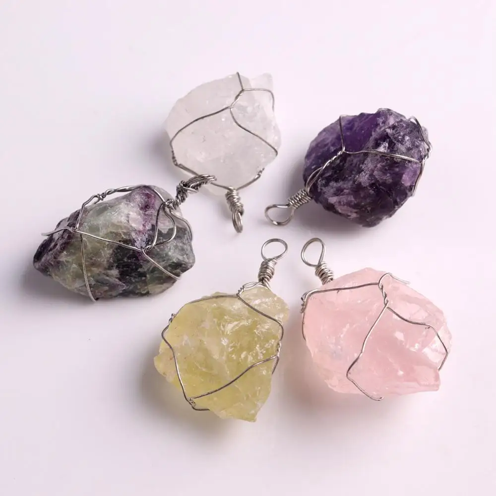 6pcs Irregular Shape Free From Natural Stone Fluorite Necklace Pendants Reiki Quartz Clear Crystal Charm for Jewelry Making | Украшения и