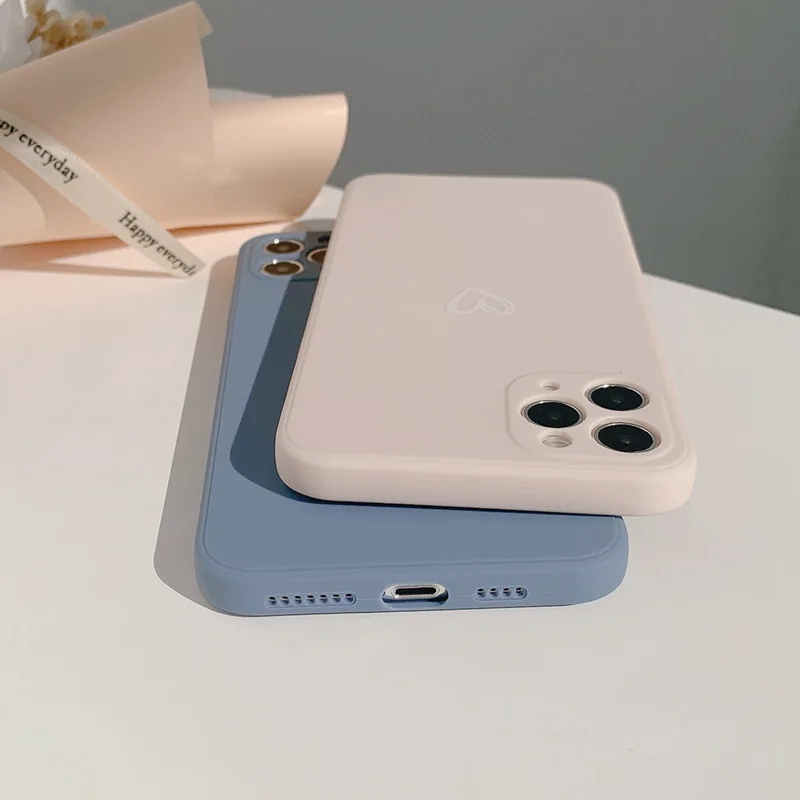 Simple Solid Color Love Heart Korean Phone Case For iPhone 11 Pro Max Xr X Xs max 7 8 Puls Se 2020 Cases Soft Silicone Cover