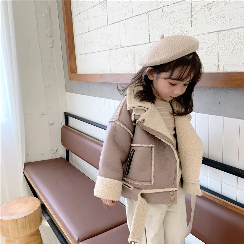 Зимняя Детская куртка Новое поступление, корейский стиль, утепленное модное кожаное пальто с мехом для крутых милых маленьких девочек и мальчиков