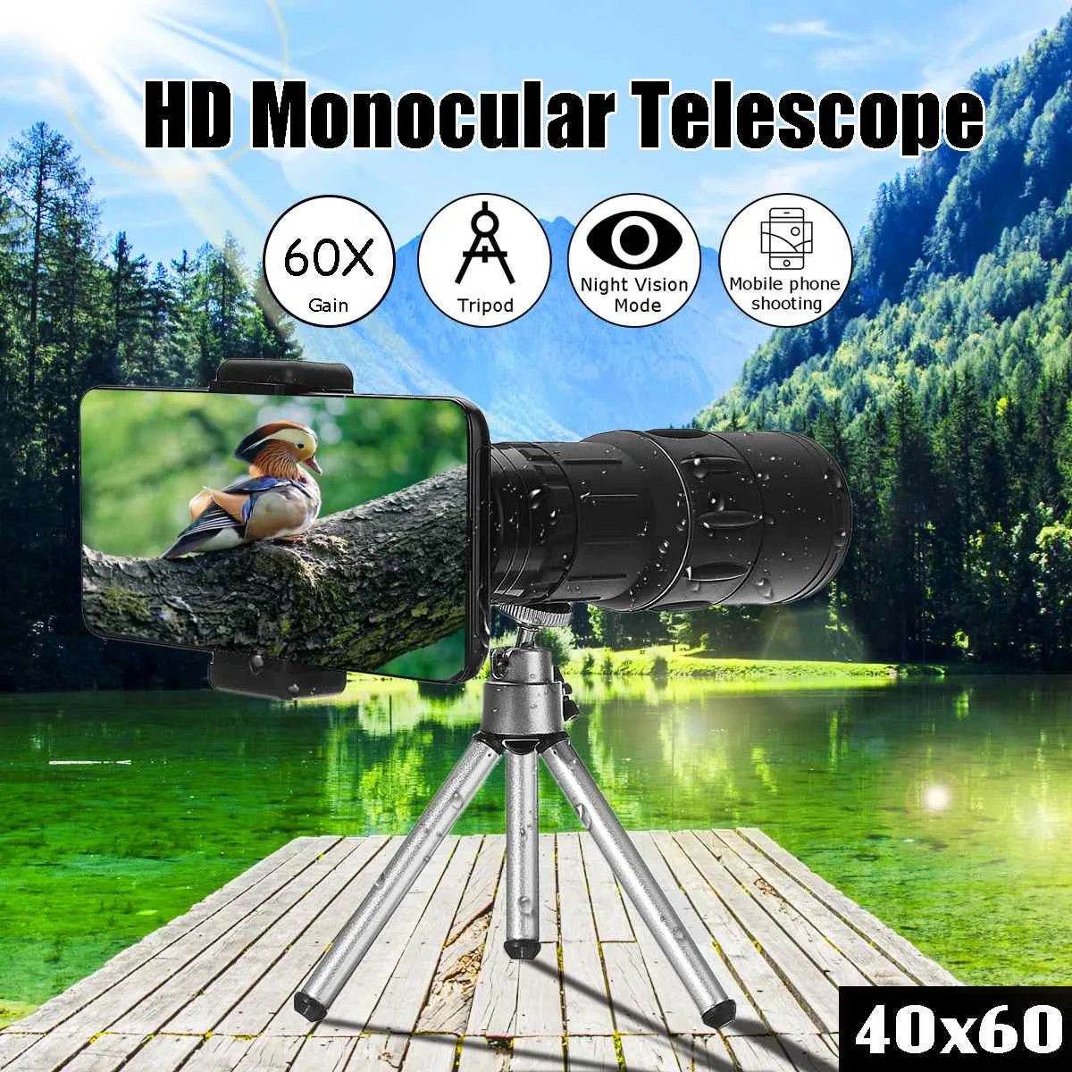 Portable High Over Binoculars Telescope Monocular 66 / 8000M Plastic Binoculars Outdoor Black Outdoor Sports Telescope