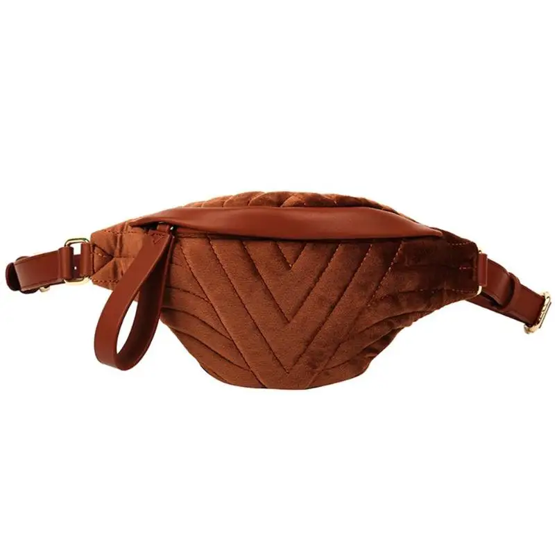 Бархатная клетчатая поясная сумка для женщин, женский ремень, нагрудная сумка, сумка на плечо, Женская одноцветная сумка через плечо, нагрудная сумка, Прямая поставка - Цвет: Brown