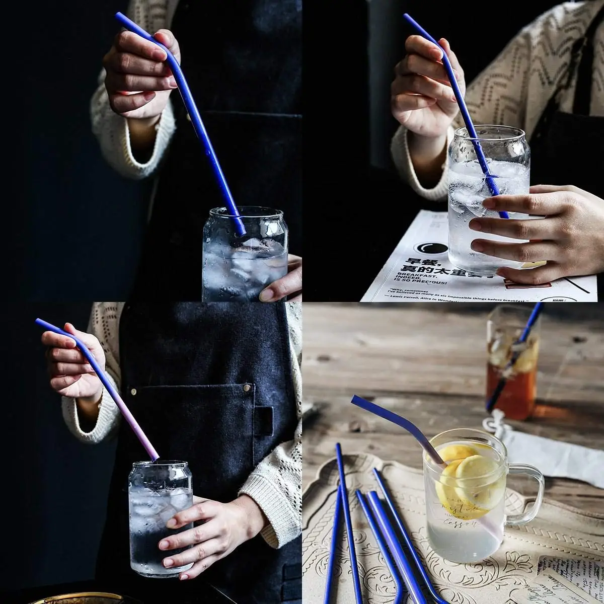 Reusable Stainless Steel Straw Induction Temperature Color Change drinking Straw with cleaner brush