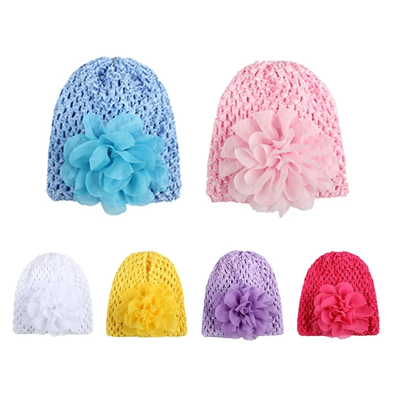 

Baby Girl Boy Winter Warm Cotton Solid Print Elastic Hats Cap with Flower Design Cute Soft Hair Accessories
