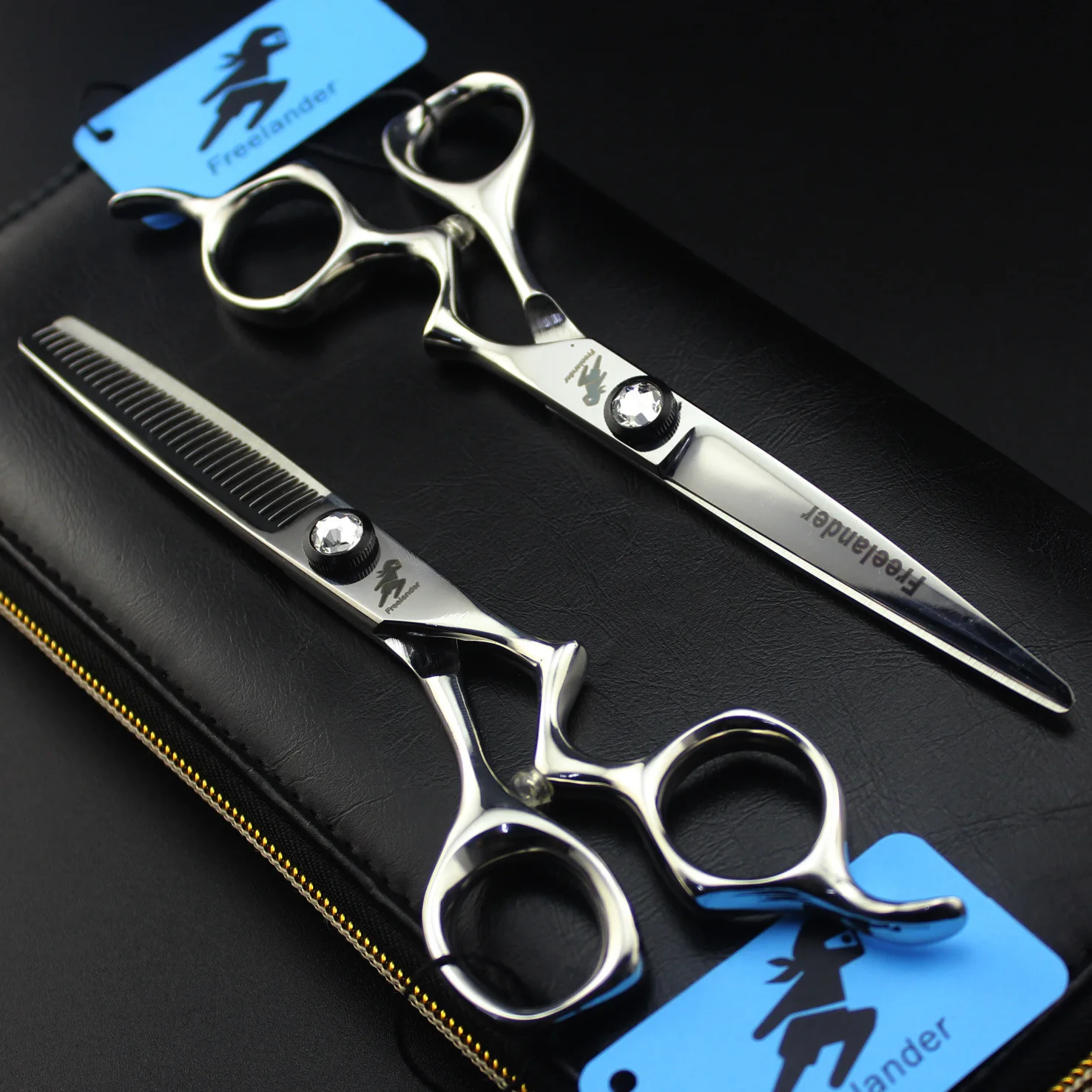 

6.0-Inch Freelander Bright Everbright Curved Handle Hairdressing Scissors Hair Scissors Straight Snips Bangs Thinning Scissors T