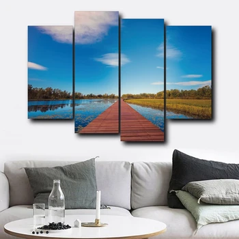 

4 Pcs Nordic Scandinavan Style Scenery Prints Canvas Painting Calligraphy Lake Lanscape Posters Modern Home Decor Wall Picture