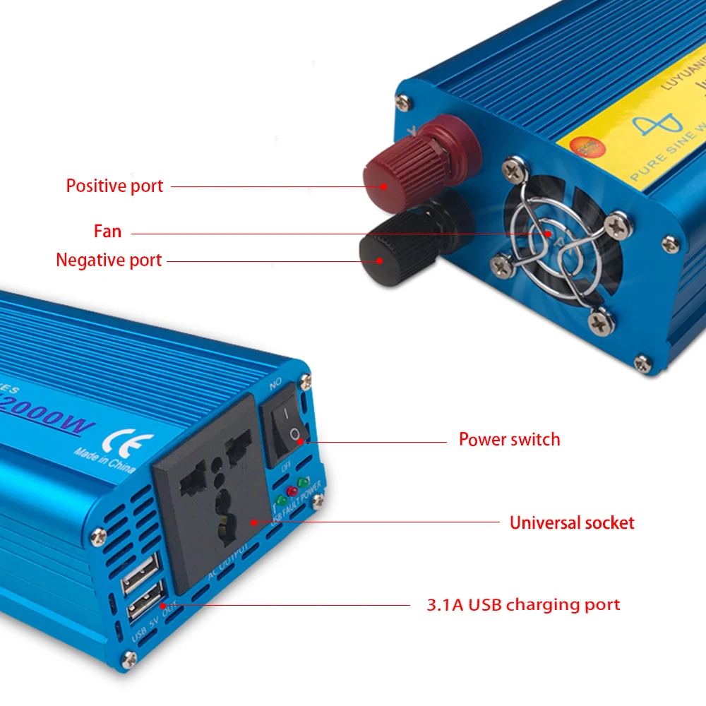Чистая синусоида двойной USB 2000 Вт DC 12 В в AC 220 В портативный автомобильный инвертор зарядное устройство конвертер адаптер DC 12 В AC 220 В