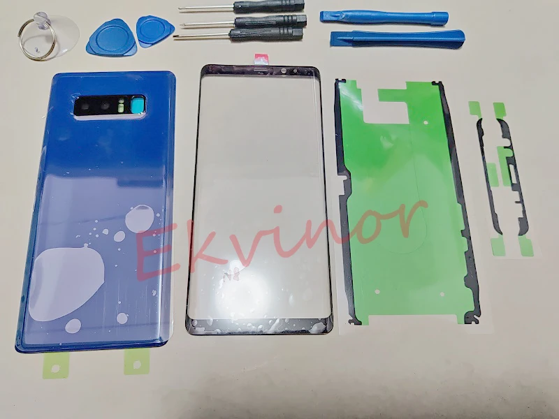 Для samsung GALAXY Note 8 N9500 крышка батареи Задняя стеклянная крышка задняя дверь Корпус+ передняя сенсорная стеклянная линза с наклейками+ Инструменты