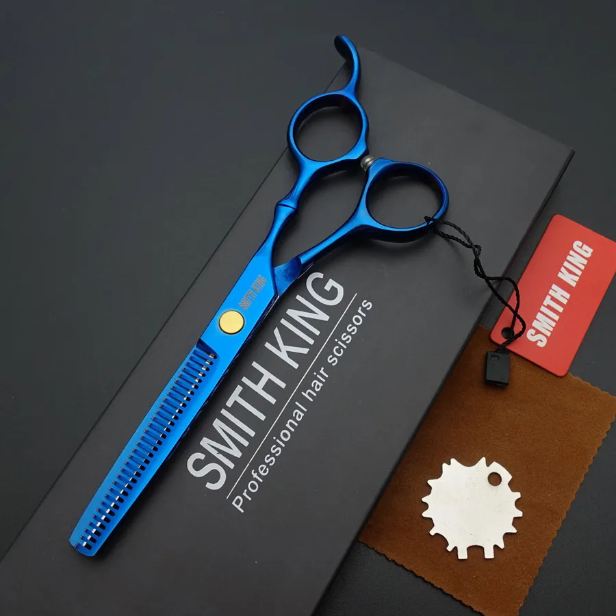 Синий SMITH KING 6 дюймов Профессиональные парикмахерские ножницы, " филировочные ножницы, стильные ножницы/ножницы+ Подарочная коробка/наборы - Цвет: Синий