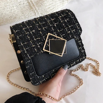 

Panelled Color Wool PU Leather Crossbody Bags for Women 2020 Travel Handbag Simple Shoulder Messenger Ladies Chains Bag