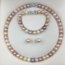 Sinya 9,5-10,5 мм почти круглый пресноводный жемчуг пряди набор с necklace ем браслет и серьги для мам женщин дамы могут DIY носить