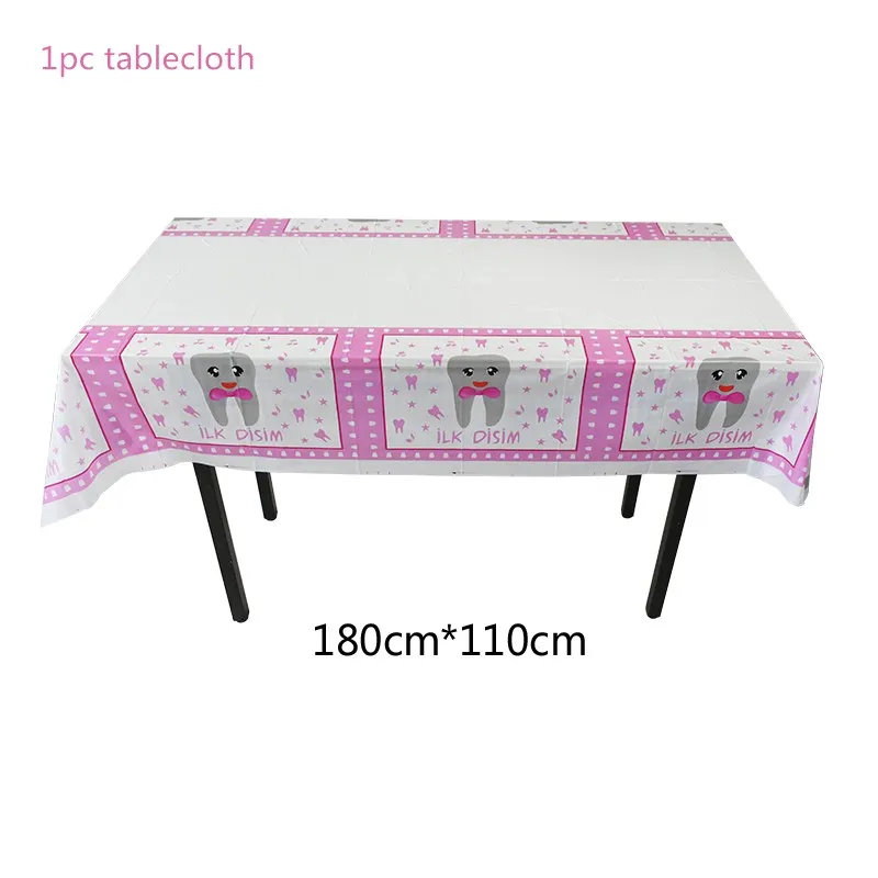 1pc table cloth 1 компл. Мальчик/девочка мой первый зуб вечерние принадлежности для декора одноразовая посуда бумажные тарелки и стаканы DIY Детский душ день рождения зуб шар - Цвет: 1pc table cloth