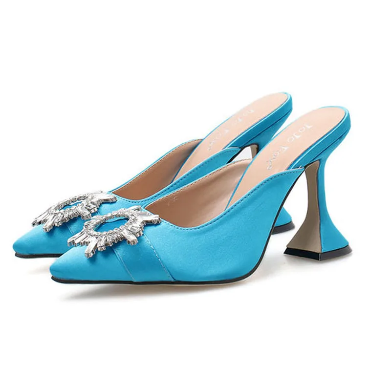 LTARTA Sunflower Rhinestone Stiletto Pointed-Toe 35 41 Large Size High Heels Slippers Black Blue Kitttn Heels Pumps JXQ