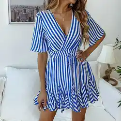 Сексуальное женское платье синего цвета с v-образным вырезом, новинка 2019, летняя винтажная одежда, женская одежда с котом, Офисная Женская