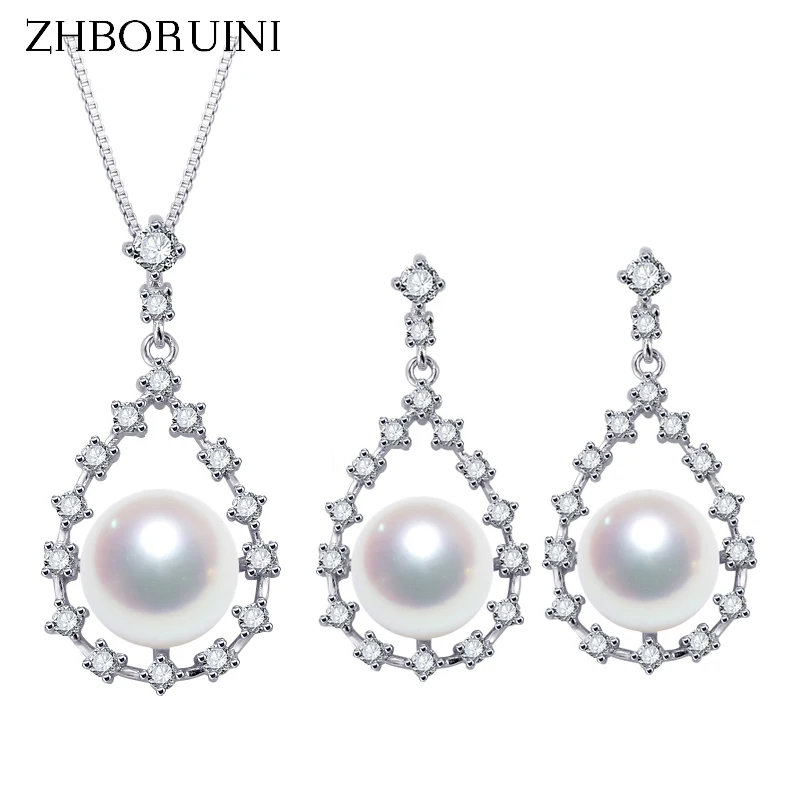 

ZHBORUINI 2020 Fine Pearl Jewelry 925 Sterling Silver Jewelry Set Real Natural Freshwater Pearl Necklace Earrings For Women Gift