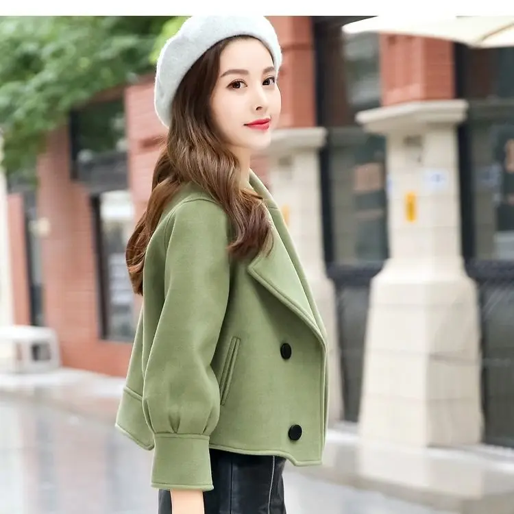 Новое модное шерстяное пальто женское короткое осеннее и зимнее дикое короткое пальто шерстяная Женская куртка тонкая верхняя одежда женская куртка черный - Цвет: Зеленый