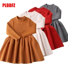 Г. Платья для малышей; осенне-зимнее вязаное платье принцессы с длинными рукавами для девочек; воротник в виде листка лотоса; Кукольное платье с карманами; одежда для маленьких девочек