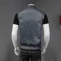 Men's Biker Jean Vest Zippers Stand Collar Cotton Denim Waistcoat Plus Size Sleeveless Tank Top 2