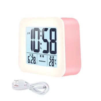 

Night Light Digital Alarm Clock Calendar Smart Music Silent Led Alarm Clock Bluetooth Speaker Despertador Thermometer AD50AC