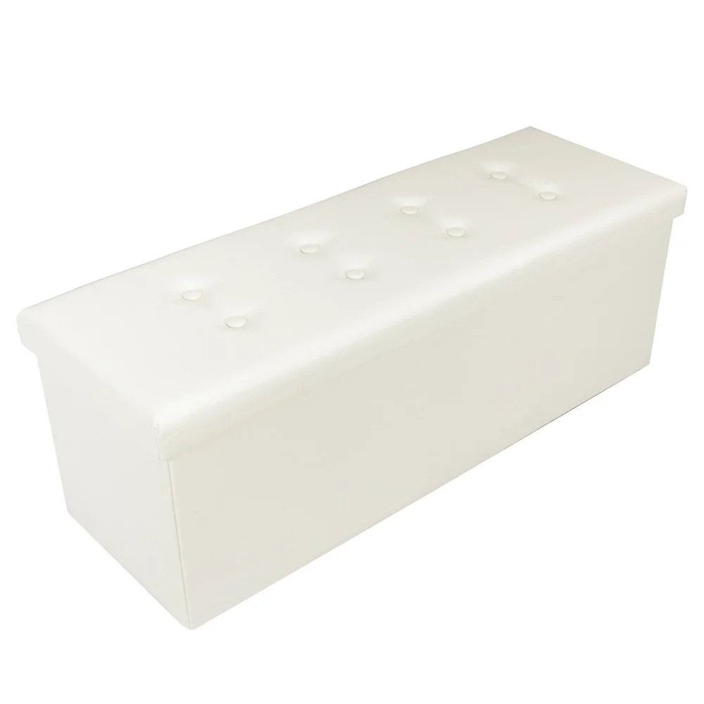 

Practical PVC Leather Rectangle Shape with Leather Button Footstool Large Size white