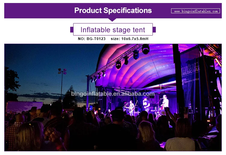 Customized 10x5x6mh inflatable stage cover tent white exterior black interior airblown toy tent