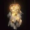 Dream Catcher With LED String Hollow Hoop Heart Shape Pendant Feathers Handmade Night Light Wall Hanging Home Decor Gift 5