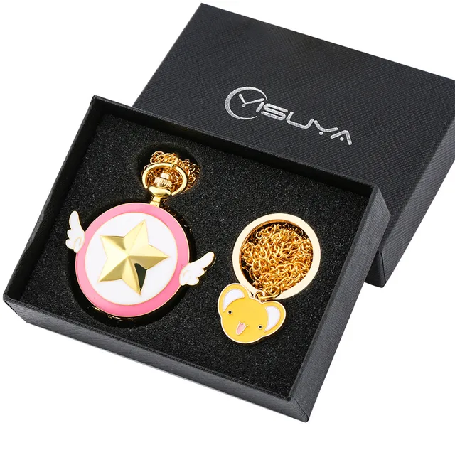 Gift Box Necklace Pocket Watch Present Set Classic Anime Sakura Gift Box Necklace Pocket Watch Present Set Classic Anime Sakura