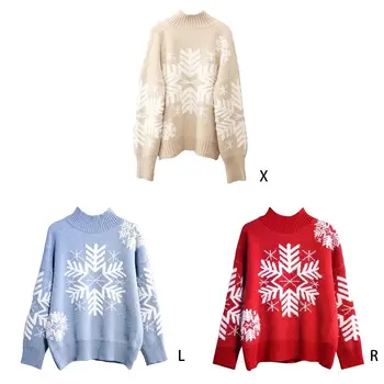 

Happy Christmas Thicken Sweater Autumn And Winter Half-neck knitting Sweater Women's Loose Thick Water Velvet Snow Sweater