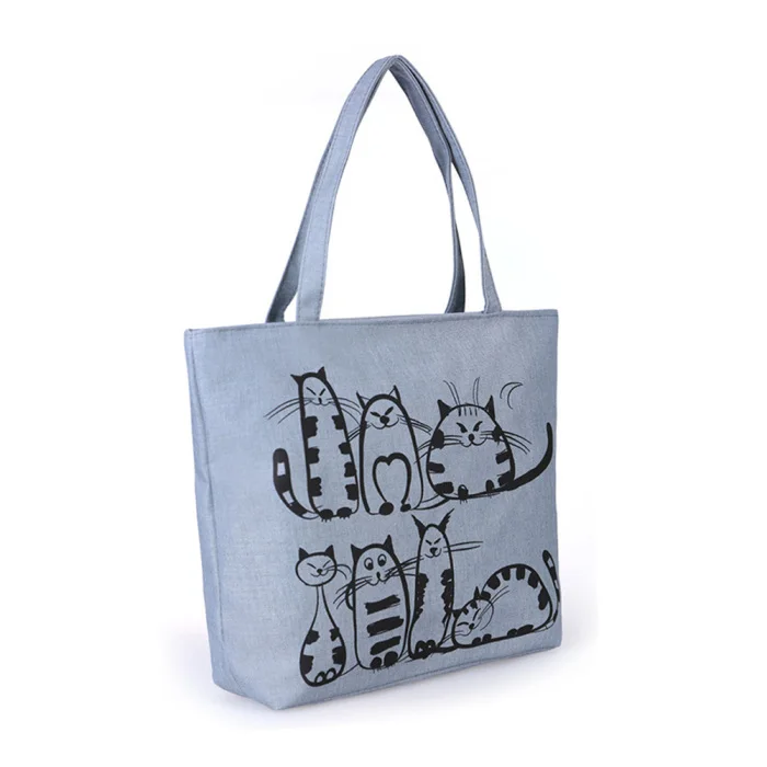 Женская милая парусиновая сумка на плечо с рисунком кота; Повседневная сумка-шоппер на молнии; MUG88