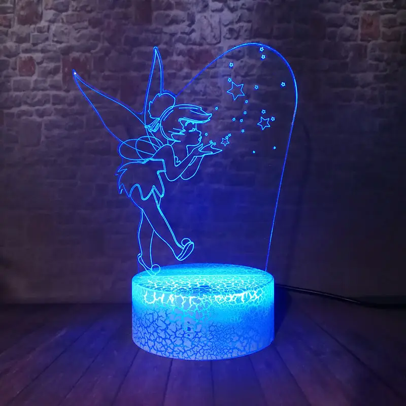 Ceny Piękny dzwoneczek Cartoon Figuras Model 3D Illusion oświetlenie nocne led zmieniający kolory światła TinkerBell książę zabawkowe figurki z anime