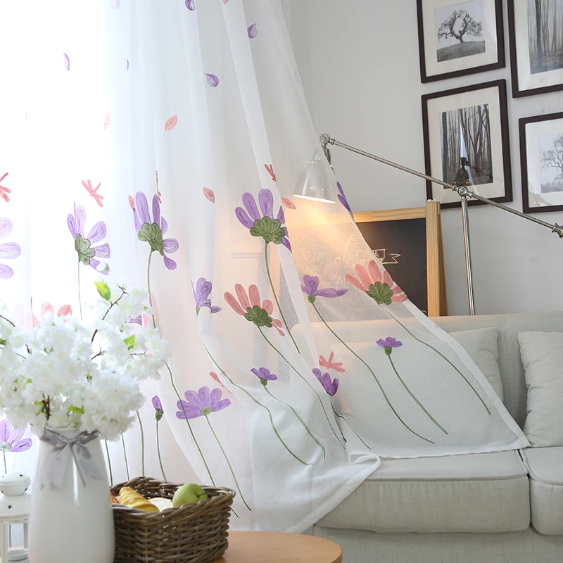 Современные белые тюлевые шторы с цветочным рисунком для гостиной, спальни, вышитые цветочные занавески для кухни, кружевные занавески для окон, панель